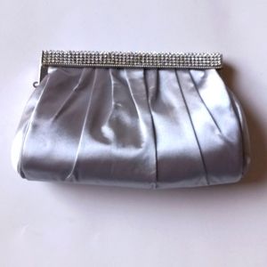 J Francis silver linen and rhinestone clutch bag. Never used.